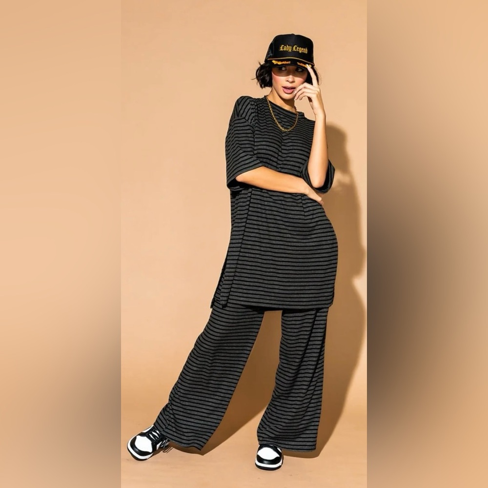 Dressed in LALA Leveled Up Ribbed Playsuit |Charcoal Stripe | SZ XL